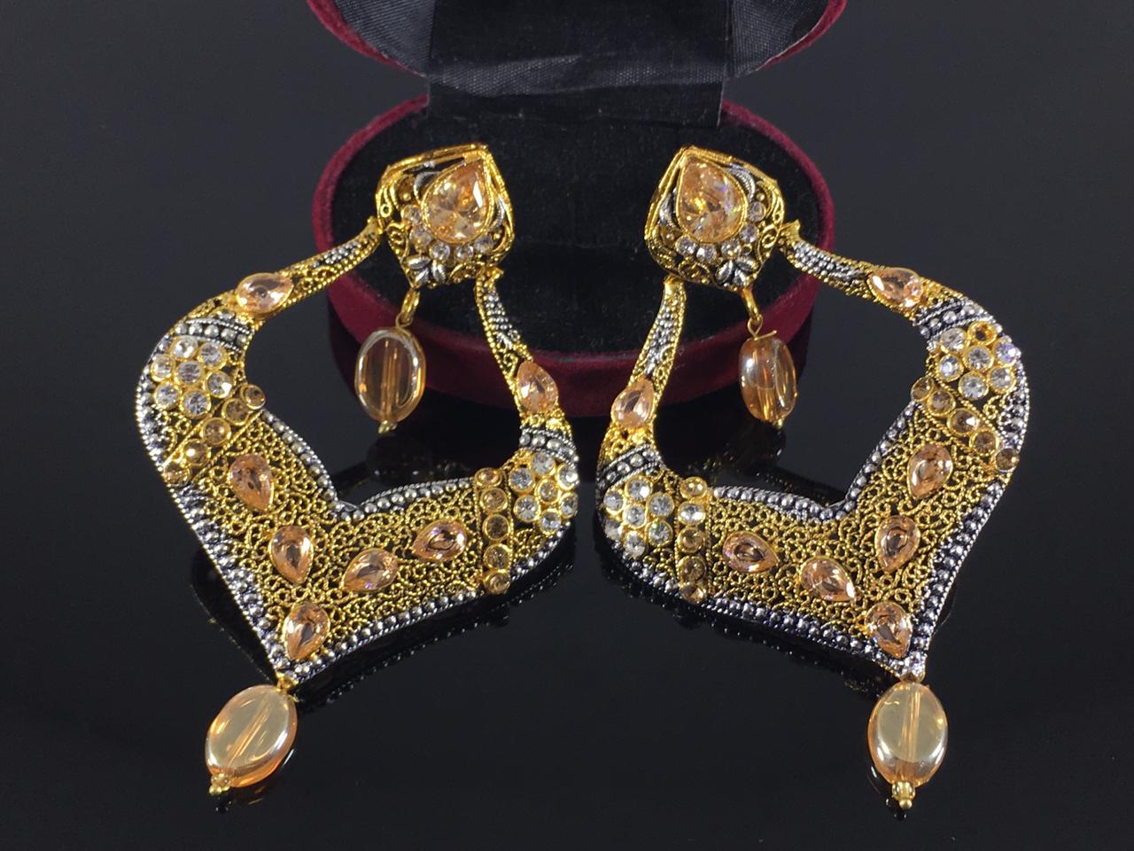 Green stones Spade Style Earrings with Gold-plated Base - NATASHAHS