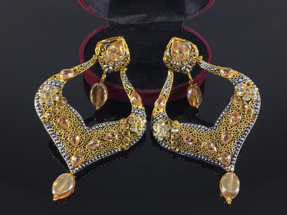 Green stones Spade Style Earrings with Gold-plated Base - NATASHAHS