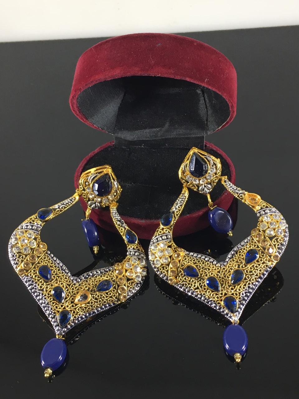 Green stones Spade Style Earrings with Gold-plated Base - NATASHAHS