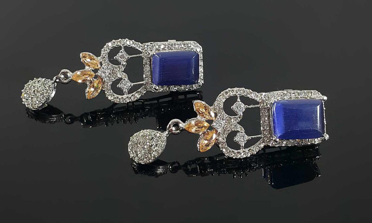 Navy Blue Cleopatra style earrings with silver base - NATASHAHS