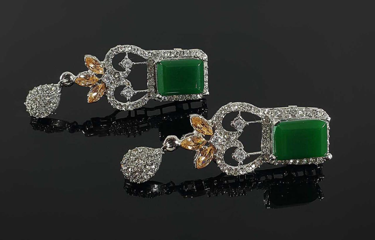 Red Big sized Earrings with silver base - NS-SLVCBG - NATASHAHS