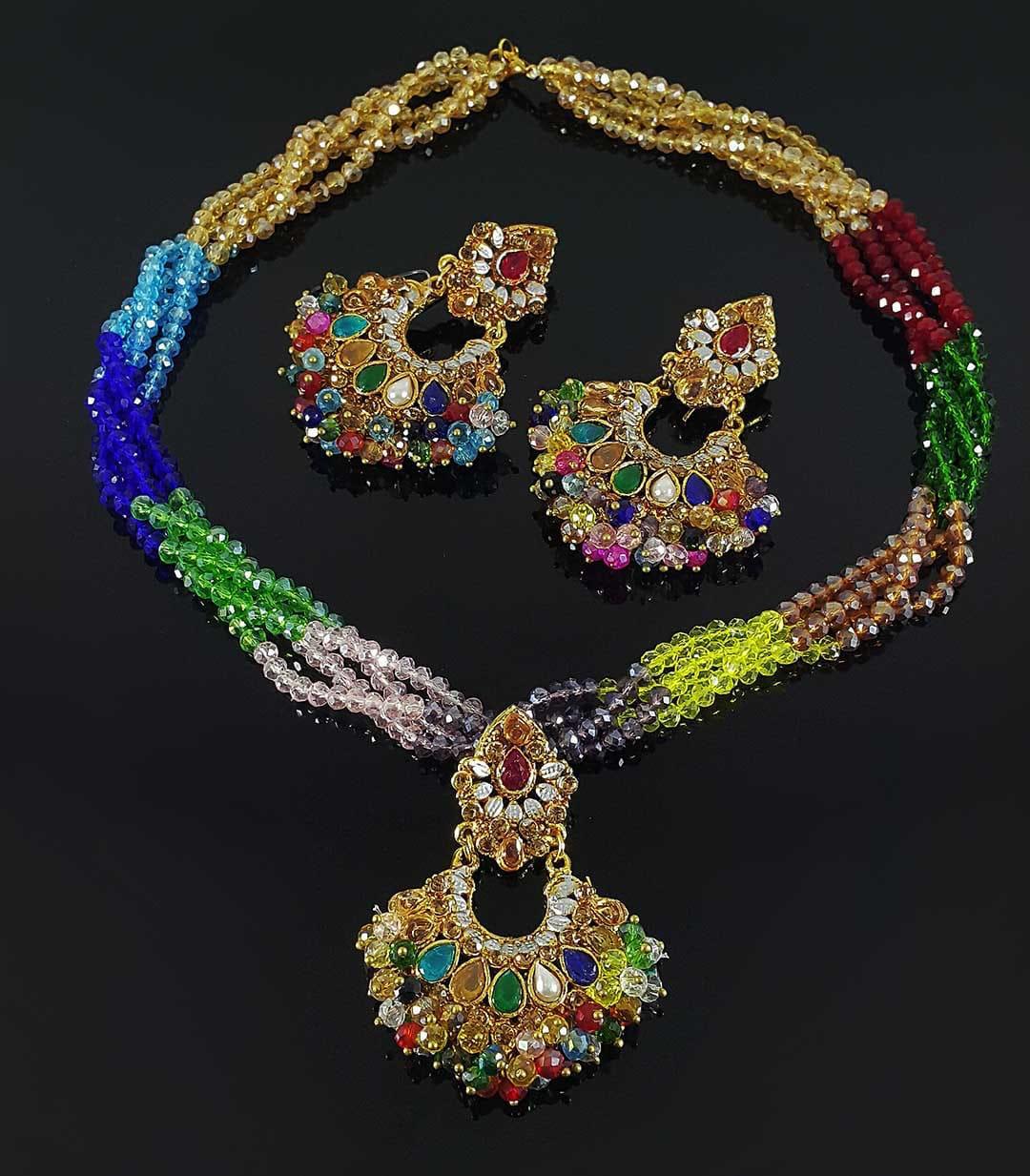 Trapezoid champagne Crystal Earrings & Pendant Set - NATASHAHS