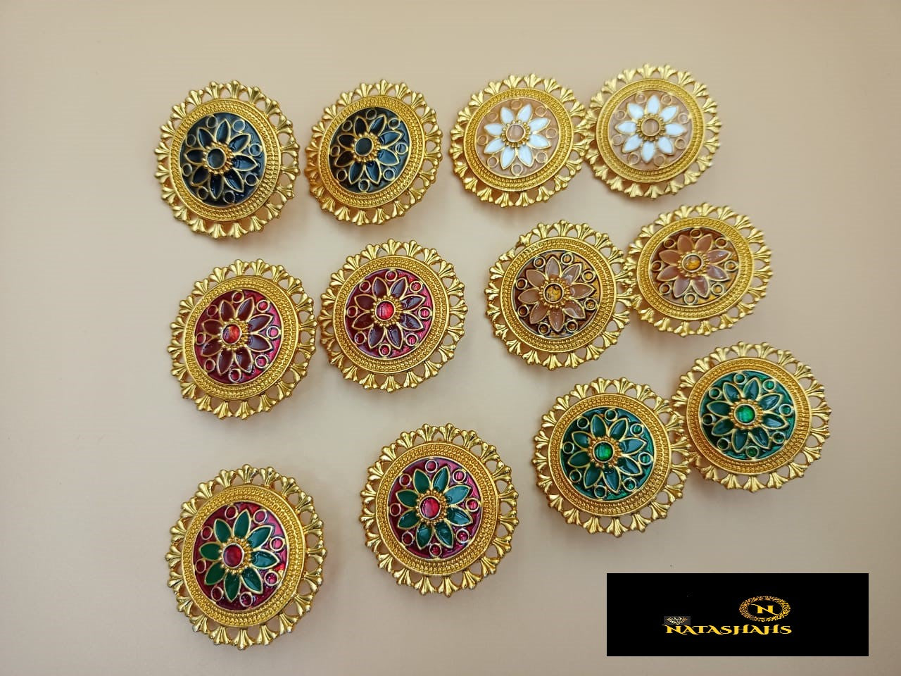 Golden circular shaped with colorful meena - NATASHAHS