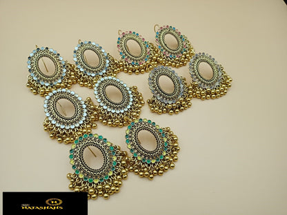 Round dish shaped earrings with golden bells - NATASHAHS