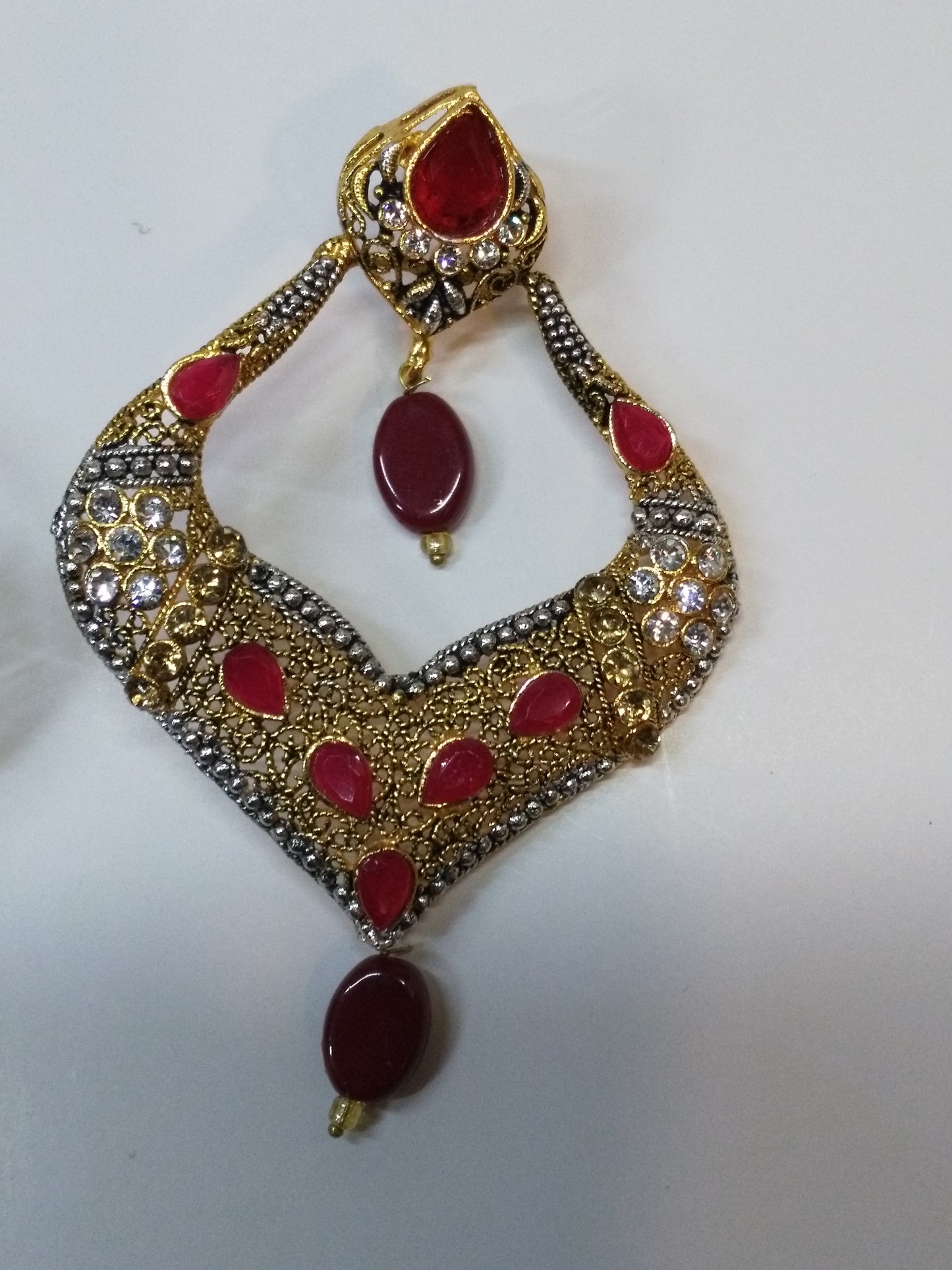 Red stones Spade Style Earrings with Gold-plated Base - NATASHAHS