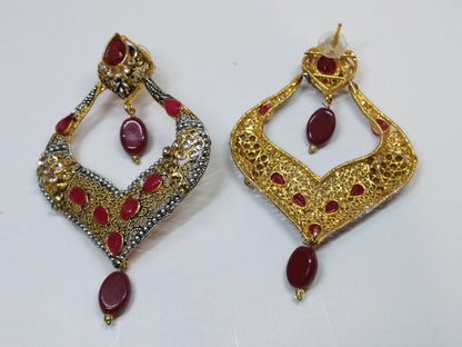 Red stones Spade Style Earrings with Gold-plated Base - NATASHAHS
