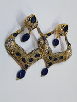 Blue stones Spade Style Earrings with Gold-plated Base - NATASHAHS