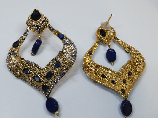 Blue stones Spade Style Earrings with Gold-plated Base - NATASHAHS