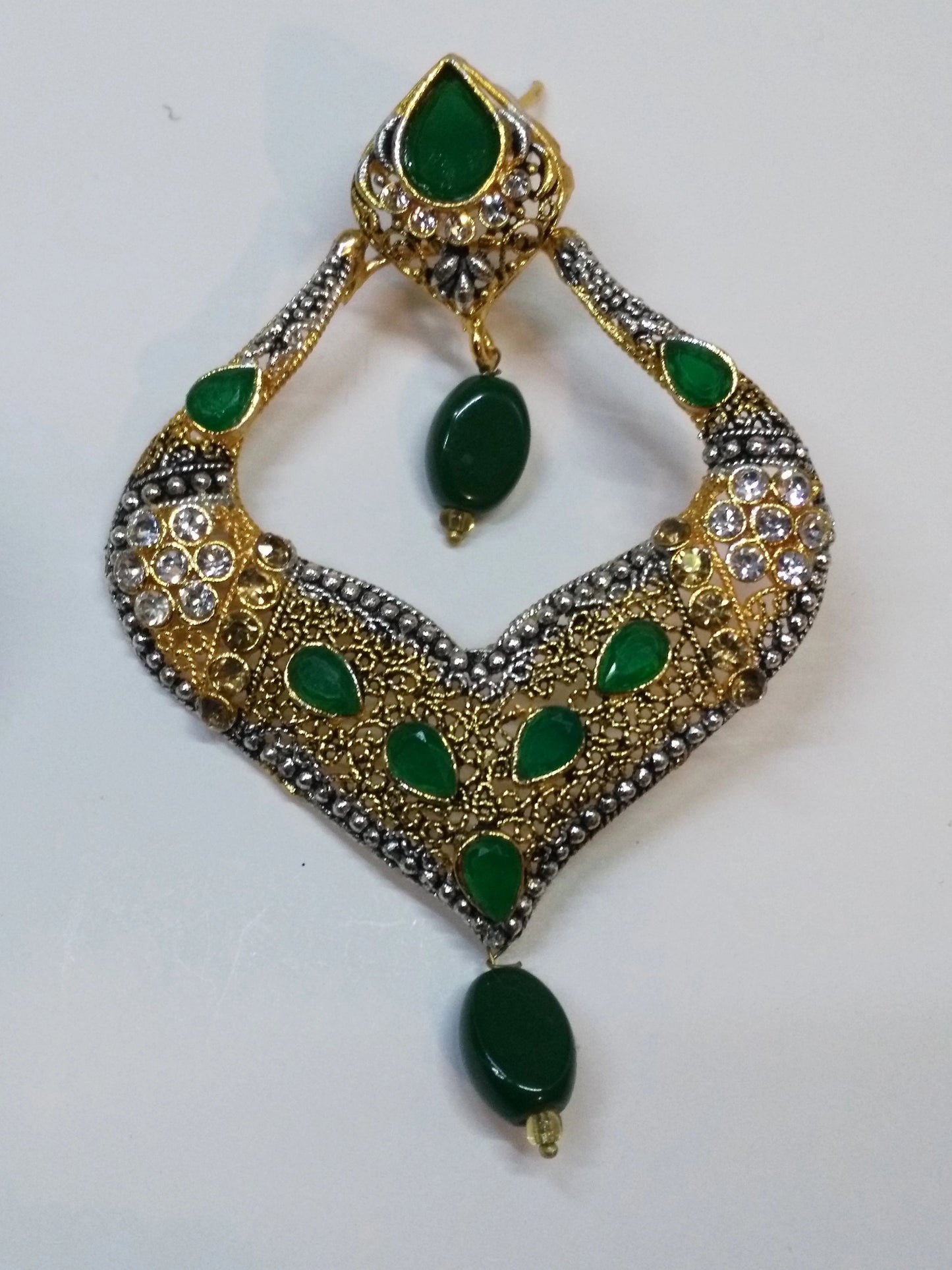 Green stones Spade Style Earrings with Gold-plated Base - NATASHAHS