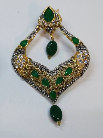 Green stones Spade Style Earrings with Gold-plated Base - NATASHAHS