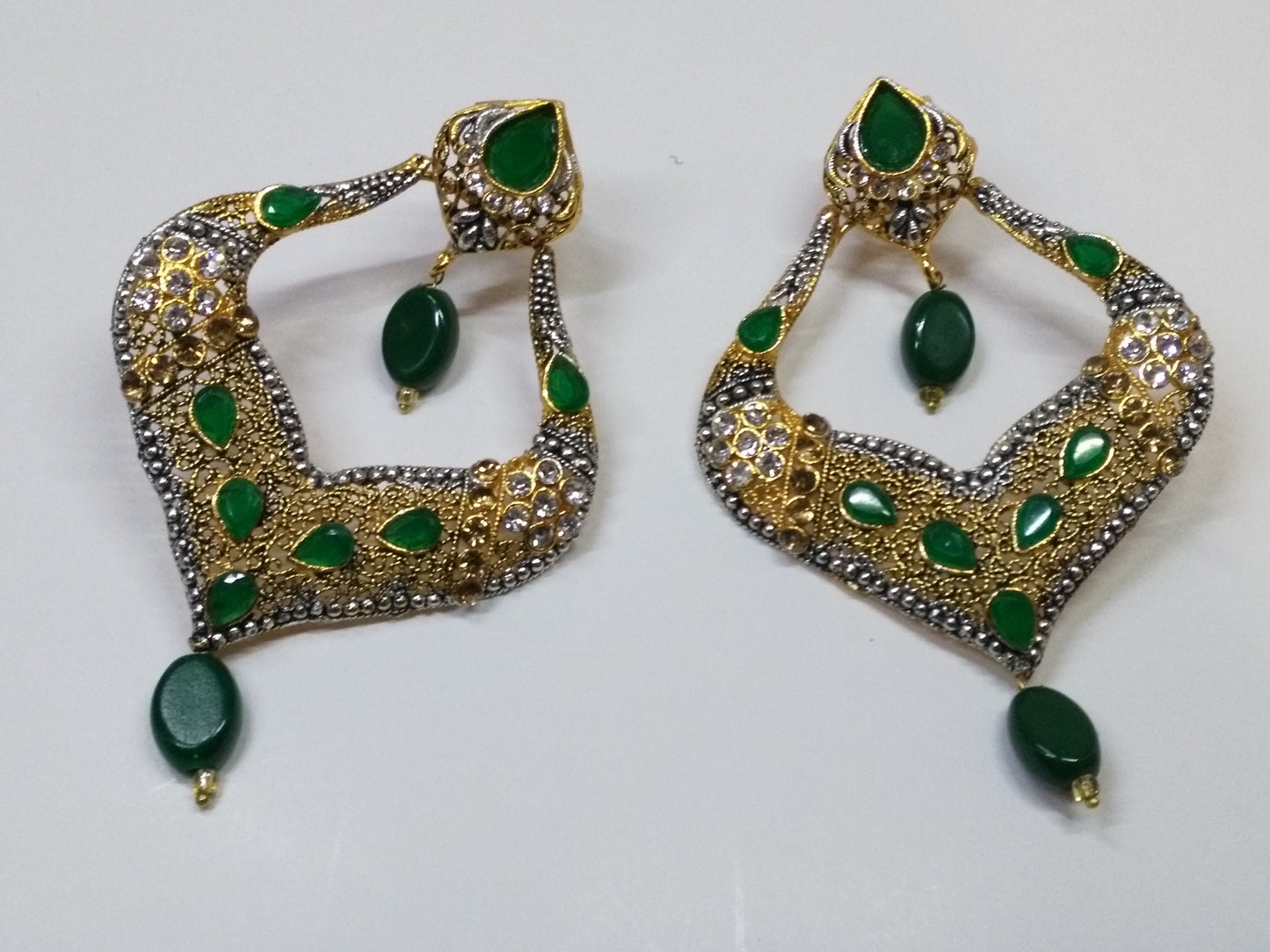 Green stones Spade Style Earrings with Gold-plated Base - NATASHAHS