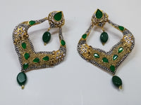 Green stones Spade Style Earrings with Gold-plated Base - NATASHAHS