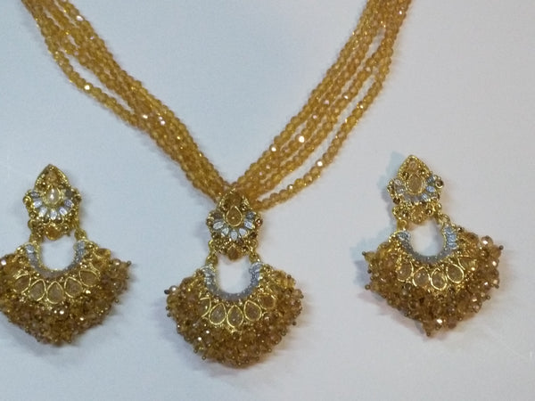 Trapezoid champagne Crystal Earrings & Pendant Set - NATASHAHS