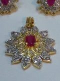 Pink Flower Shaped Pendent & Earrings Set - NATASHAHS