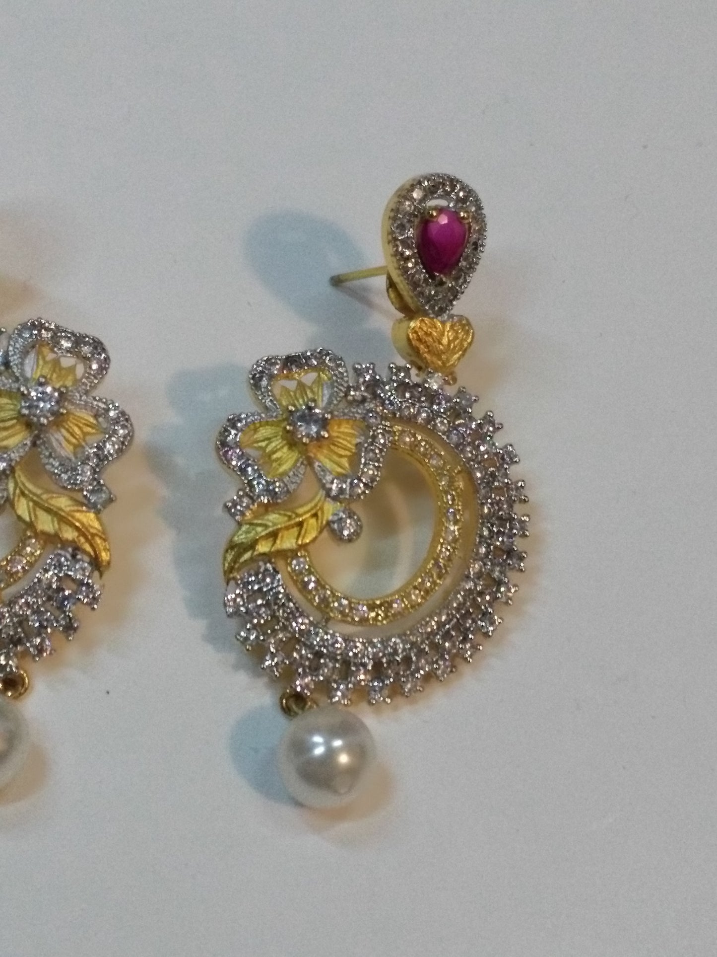 Baubles & Bells Earrings with pink stones & zircons - NATASHAHS
