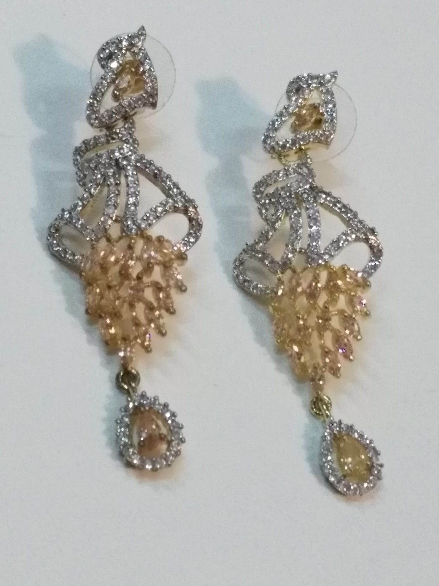 Inverted feather style pink stones earrings - NATASHAHS