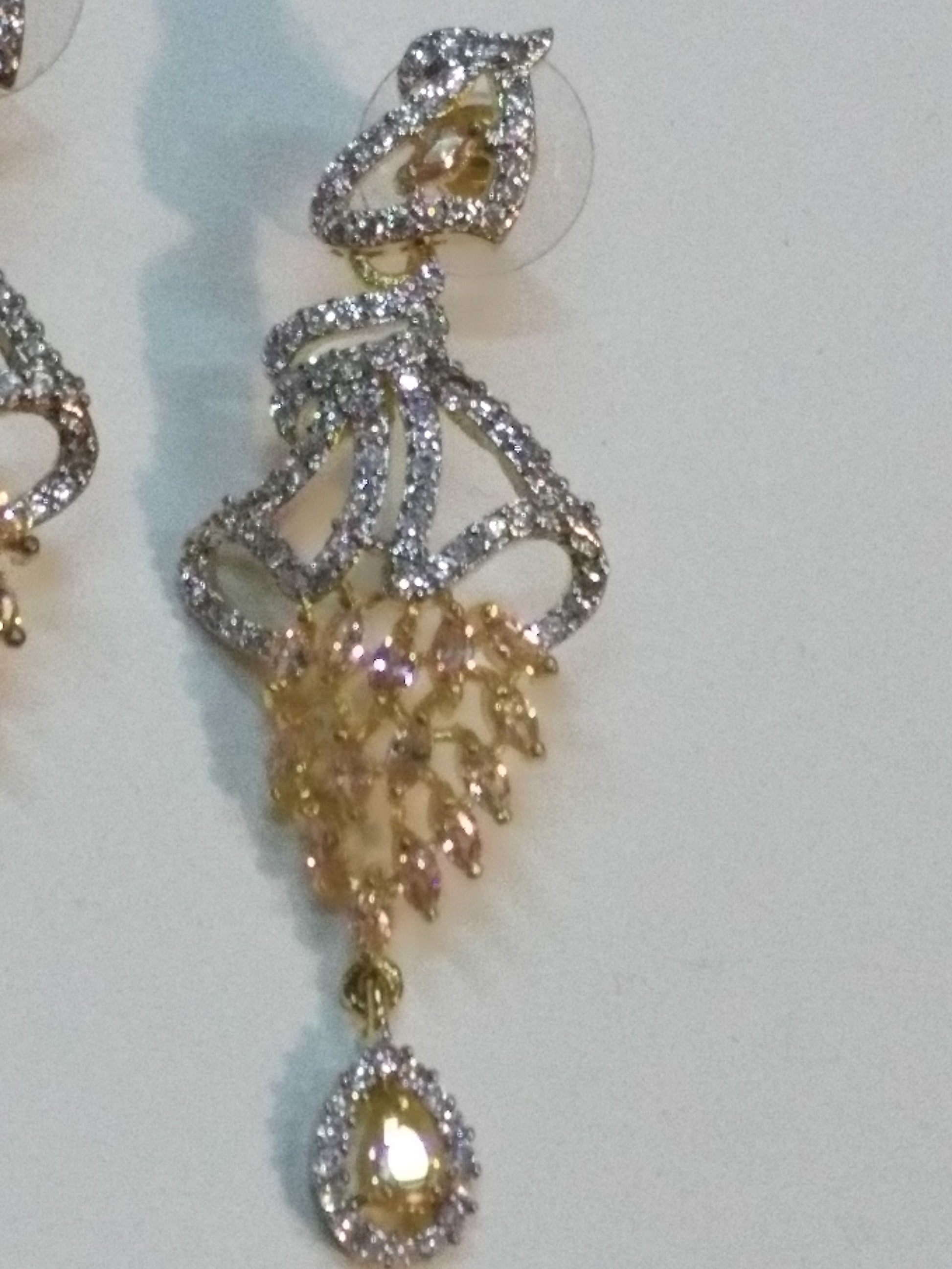 Inverted feather style champagne stones earrings - NATASHAHS