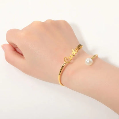 Personalized Pearl Name Bangles For Women Fashion Jewelry Stainless Steel Customized Adjustable Bracelets & Bangles Party Gifts - NATASHAHS