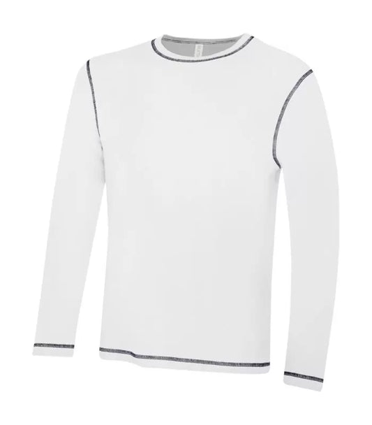 White color ATC™ EUROSPUN® RING SPUN CONTRAST STITCH LONG SLEEVE TEE - NATASHAHS
