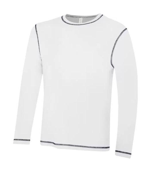 White color ATC™ EUROSPUN® RING SPUN CONTRAST STITCH LONG SLEEVE TEE