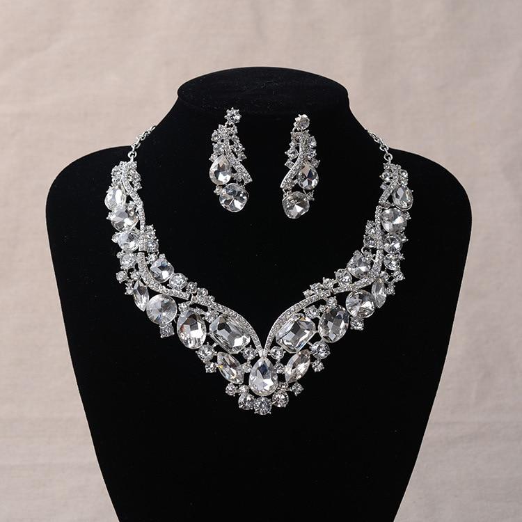 Luxury Rhinestone Wedding Jewelry Sets Earrings Geometric Crystal Statement Necklace Set for Bride African Bridal Jewelry Sets - NATASHAHS