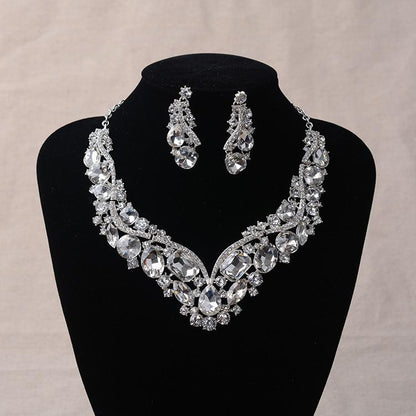 Luxury Rhinestone Wedding Jewelry Sets Earrings Geometric Crystal Statement Necklace Set for Bride African Bridal Jewelry Sets - NATASHAHS
