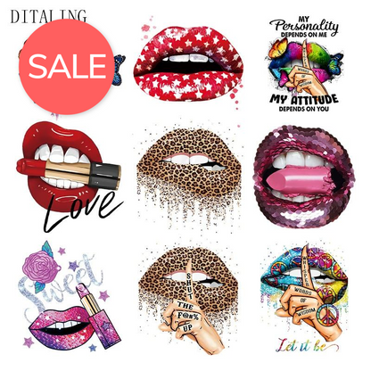 Print Lips Patches For Clothes Heat Transfer Thermal Stickers DIY Washable T-Shirts Iron On Transfer  Girls Lips Patches - NATASHAHS