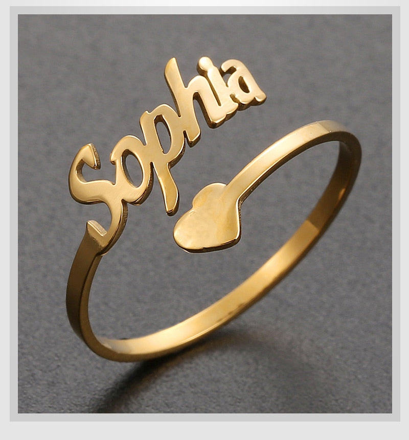 Adjustable Custom Ring Personalized Letter Heart Name Rings Stainless Steel - NATASHAHS