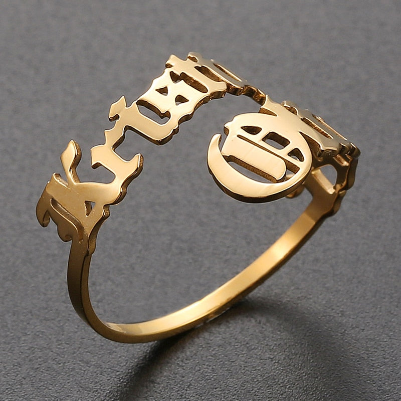 Personalized Name Rings Custom 17 Font Letter Adjustable Ring - NATASHAHS