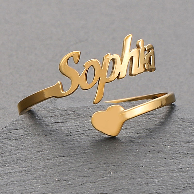 Adjustable Custom Ring Personalized Letter Heart Name Rings Stainless Steel - NATASHAHS