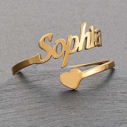 Adjustable Custom Ring Personalized Letter Heart Name Rings Stainless Steel - NATASHAHS