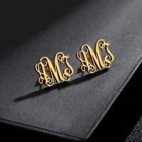 Initial Letter Earning Stainless Steel Earning Personalized Monogram Name Stud Earrings - NATASHAHS