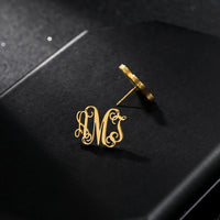 Initial Letter Earning Stainless Steel Earning Personalized Monogram Name Stud Earrings - NATASHAHS