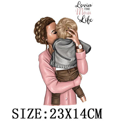 Russian Mom&Father Patches For Clothing DIY T-shirt Patches Iron On Heat Transfers Daughter&Son Thermal Sticker On Clothes - NATASHAHS