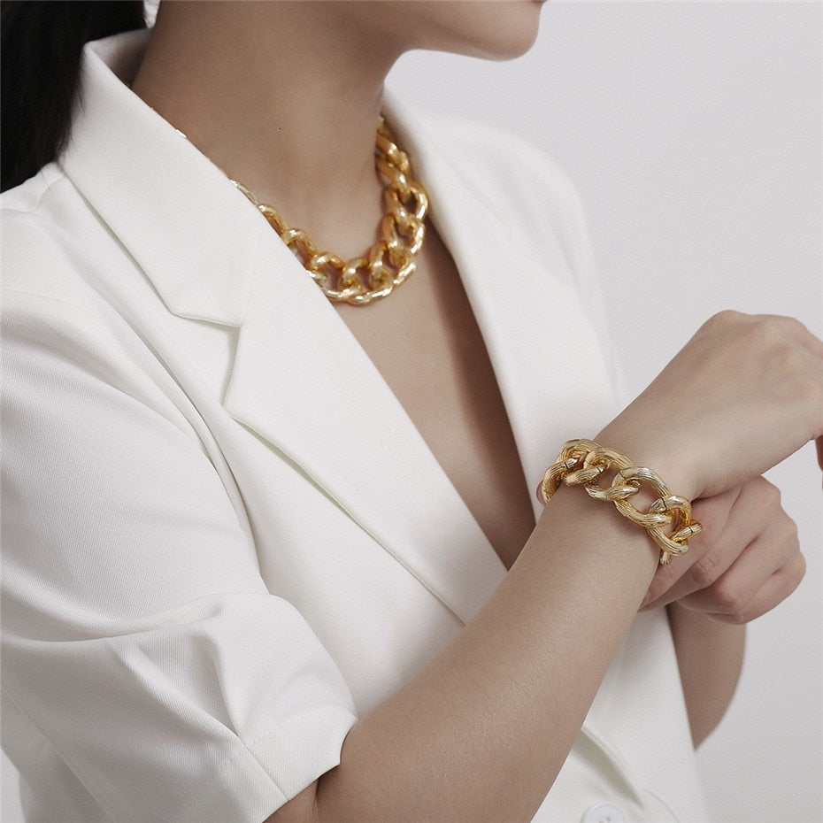 Exaggerated Cuban Big Chunky Chain Necklace & Pendant Bracelet - NATASHAHS