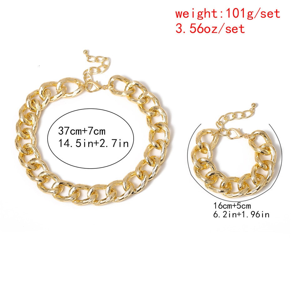 Exaggerated Cuban Big Chunky Chain Necklace & Pendant Bracelet - NATASHAHS