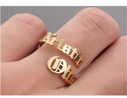 Personalized Name Rings Custom 17 Font Letter Adjustable Ring - NATASHAHS