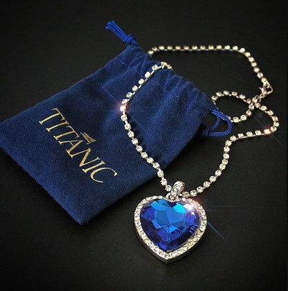 Titanic Heart of Ocean Necklaces for Women Peach Heart Blue Crystal Zircon Bracelets and Necklaces Jewelry Sets with Velvet Bags - NATASHAHS