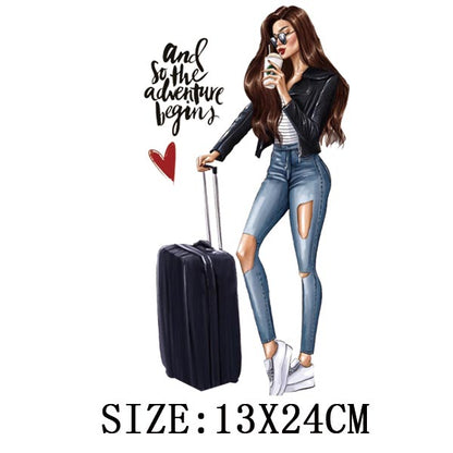 Fashion Lady Thermo Transfer Sticker On Clothes Vogue Girl Iron On Patches For Clothing DIY Washable T-shirt Clothes Sticker Set - NATASHAHS
