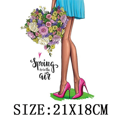 Fashion Lady Thermo Transfer Sticker On Clothes Vogue Girl Iron On Patches For Clothing DIY Washable T-shirt Clothes Sticker Set - NATASHAHS