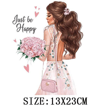 Fashion Lady Thermo Transfer Sticker On Clothes Vogue Girl Iron On Patches For Clothing DIY Washable T-shirt Clothes Sticker Set - NATASHAHS
