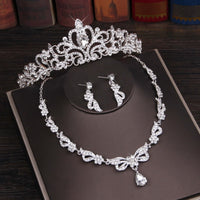 3PCS Rhinestone Crystal Butterfly Bridal Jewelry Sets Necklace Earring Tiara Set Wedding Hair Ornaments African Bead Jewelry Set - NATASHAHS