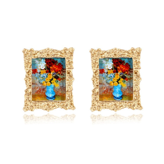 Mona Lisa Head Portrait Landscape Alloy Earrings - NATASHAHS