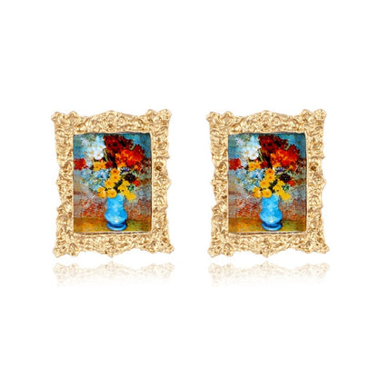 Mona Lisa Head Portrait Landscape Alloy Earrings - NATASHAHS