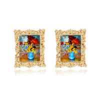 Mona Lisa Head Portrait Landscape Alloy Earrings - NATASHAHS