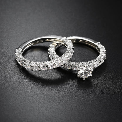Natashahs Crystal Female Zircon Wedding Ring Set New Fashion Silver color Bridal Ring Jewelry Love Engagement Party Rings For Women - NATASHAHS
