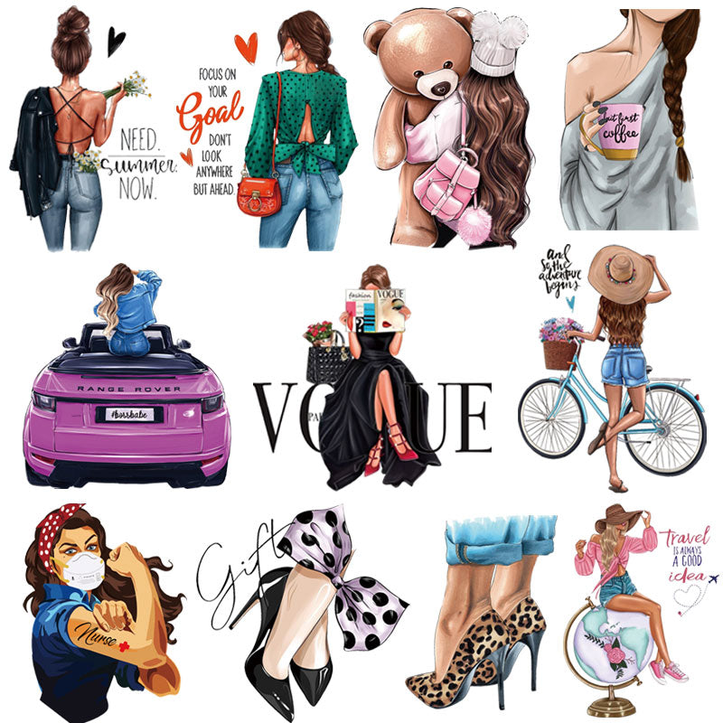 Iron On Patches for Clothing Fashion Girl Thermal Sticker On Clothes DIY A-level Washable Beauty Girl Patches Clothes Appliqued - NATASHAHS
