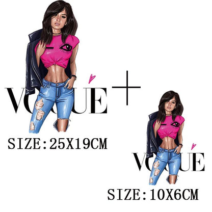 Iron On Patches for Clothing Fashion Girl Thermal Sticker On Clothes DIY A-level Washable Beauty Girl Patches Clothes Appliqued - NATASHAHS