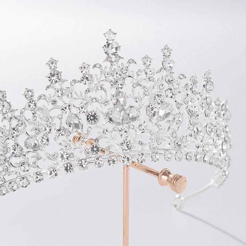 Baroque Silver Color Crystal Flower Bridal Tiaras Crown Rhinestone Pageant Diadem Bride Headband Wedding Hair Accessories Bijoux - NATASHAHS