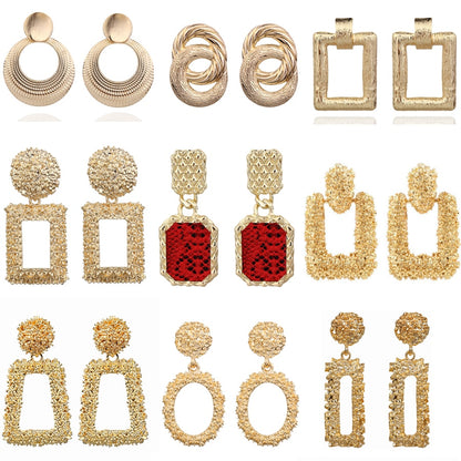 Natashahs Vintage Earrings Large for Women Statement Earrings Geometric Gold Metal Pendant Earrings Trend Fashion Jewelry - NATASHAHS